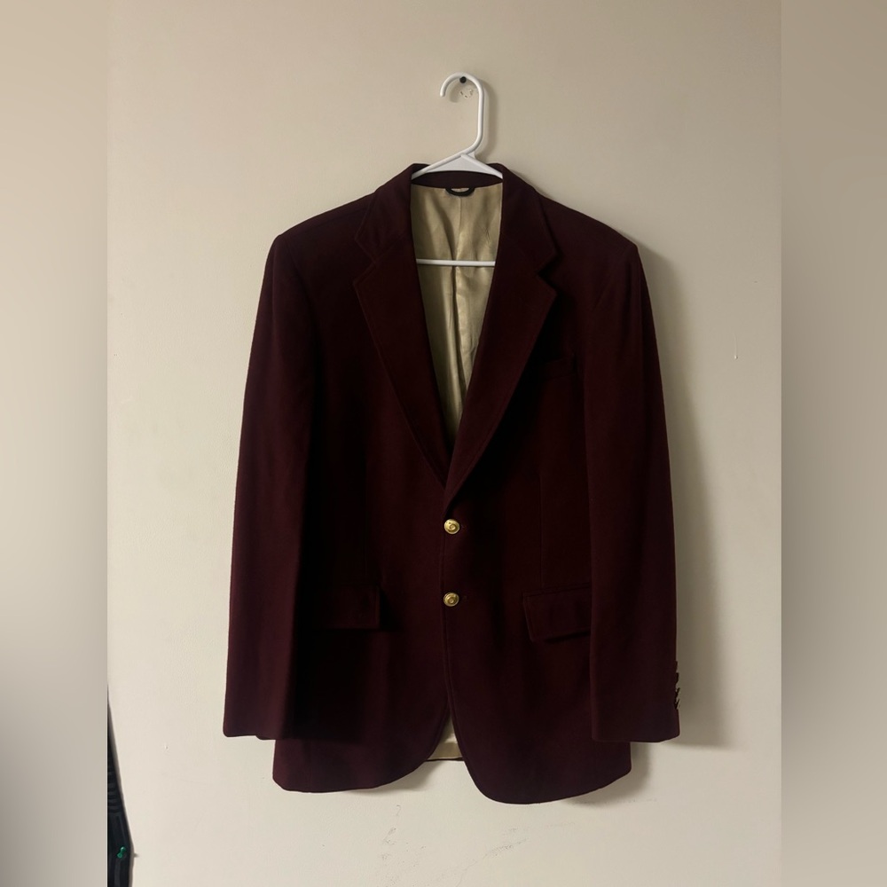 David Hunter 100% Wool Blazer Jacket Burgundy Size 38L Classic Gold Buttons